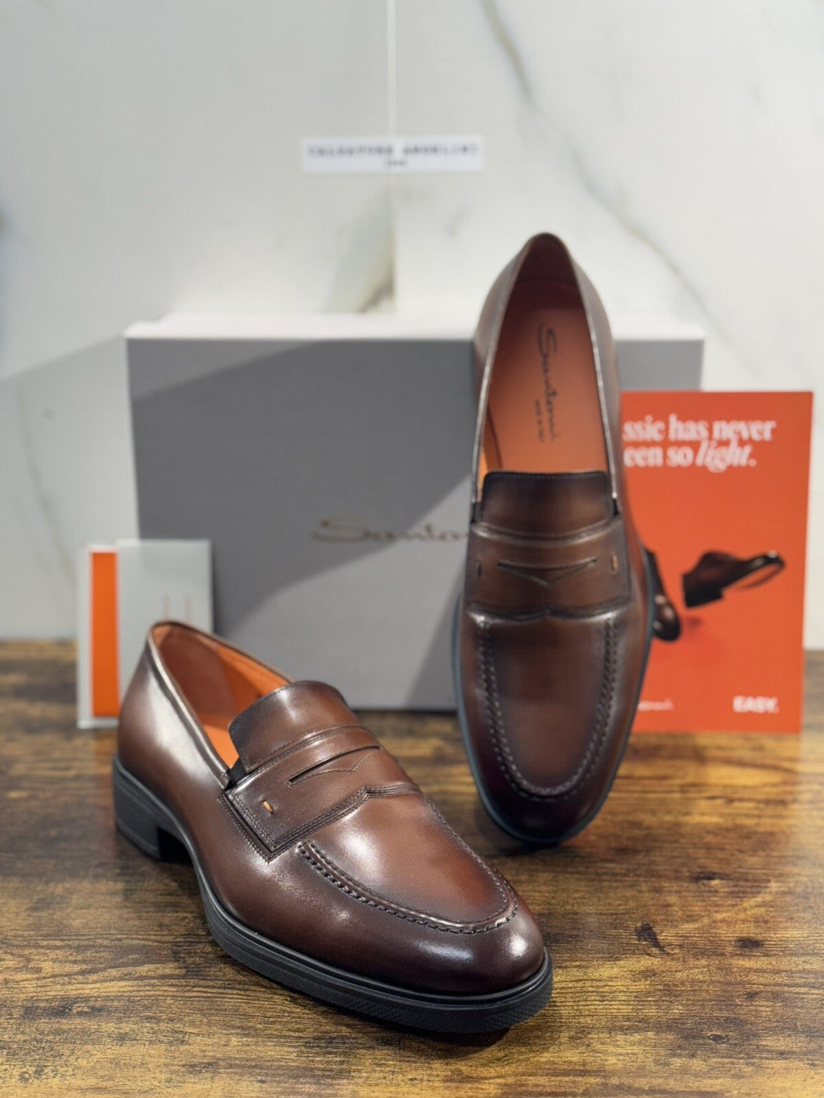 Santoni Scarpa Uomo Mocassino   Pelle Brown   Luxury  Santoni Extra Light 44.5