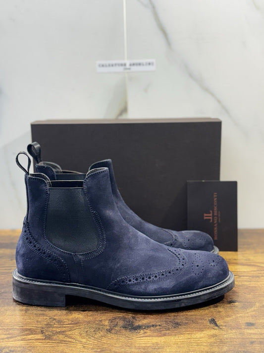 Rossano Bisconti Chelsea Boot Uomo Suede Blu Fully Made In Italy 44