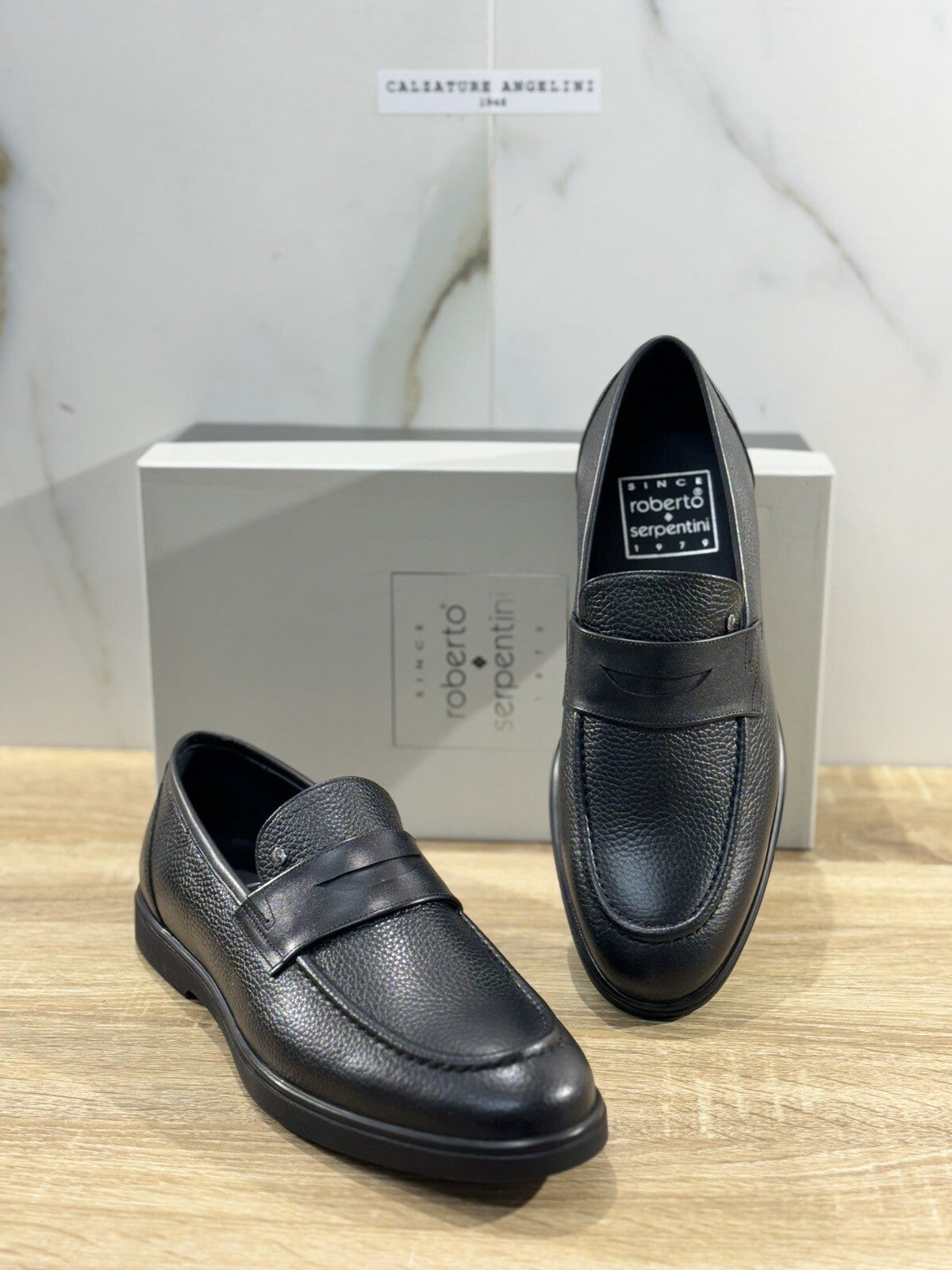 Roberto Serpentini Scarpa Uomo Mocassino Pelle Nero Luxury Handmade 44