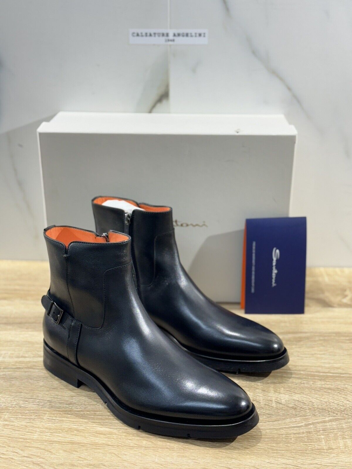 Santoni Stivaletto Uomo Chelsea  Boot Pelle Nero Luxury Men Boot Santoni 41