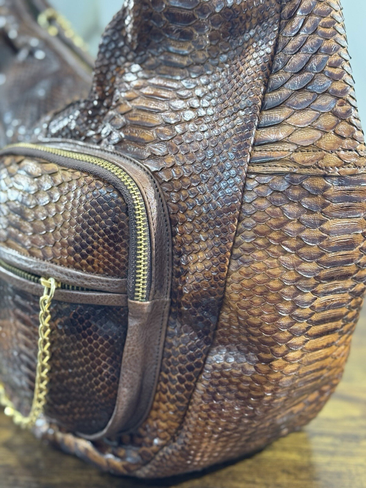 Bruno Amaranti Borsa Donna In Vero Pitone Luxury Craftmanship Bag Woman Marrone 