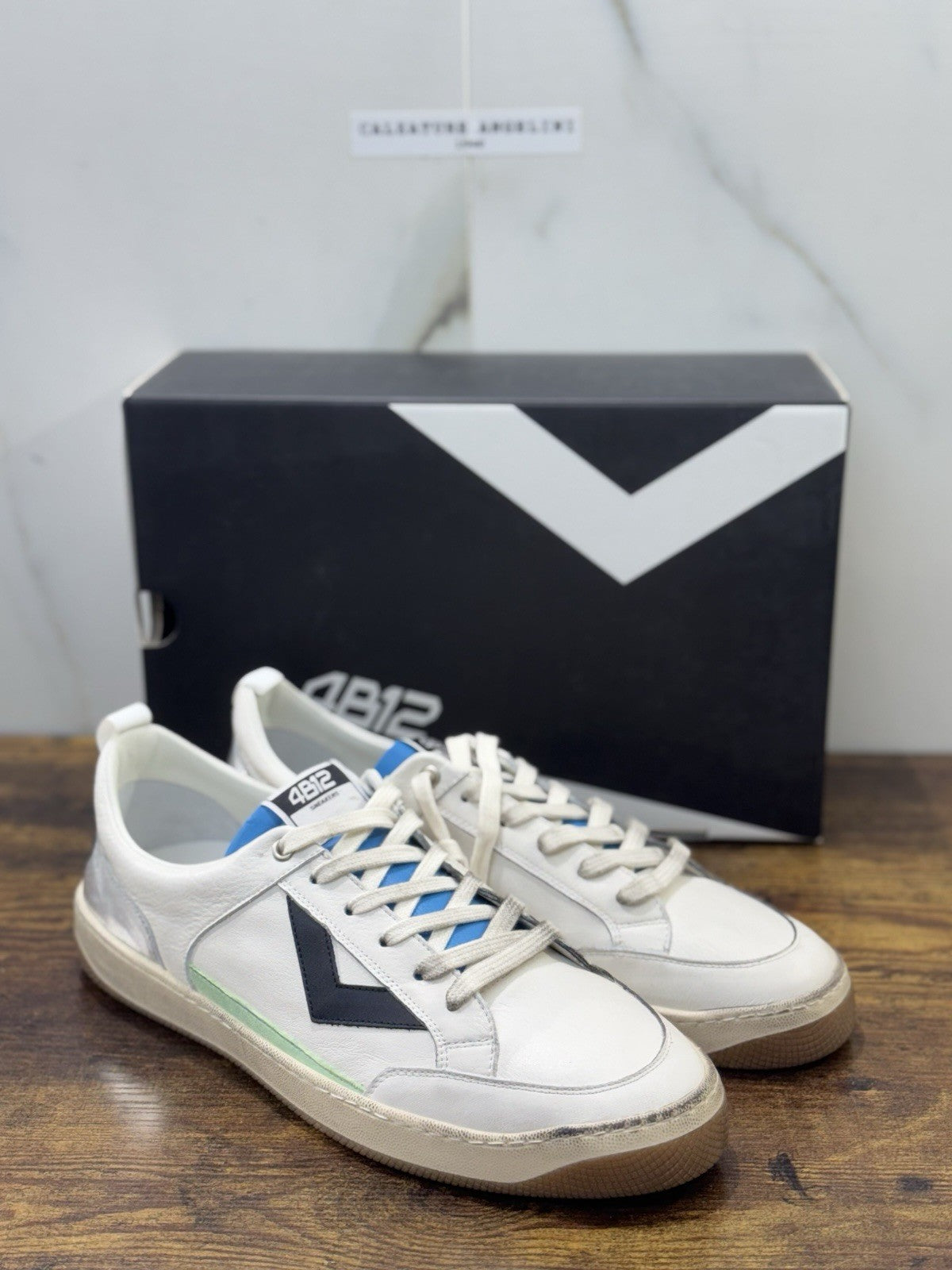 4B12 Sneaker Lakers Pelle Bianca Causal Uomo 45