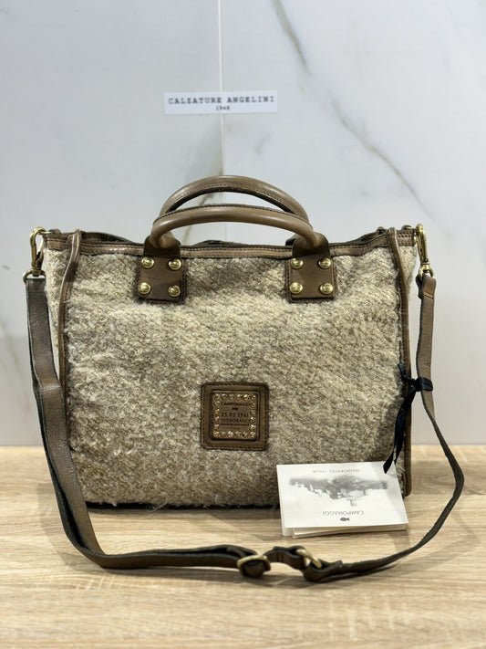 Campomaggi Borsa Donna Shopping Vacchetta Tessuto Verde Militare Luxury Bag 
