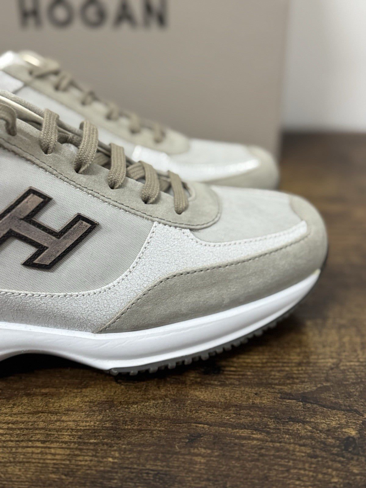 Hogan New Interactive  Pelle Suede Bianca Vintage Casual Sneaker Hogan Uomo 41.5