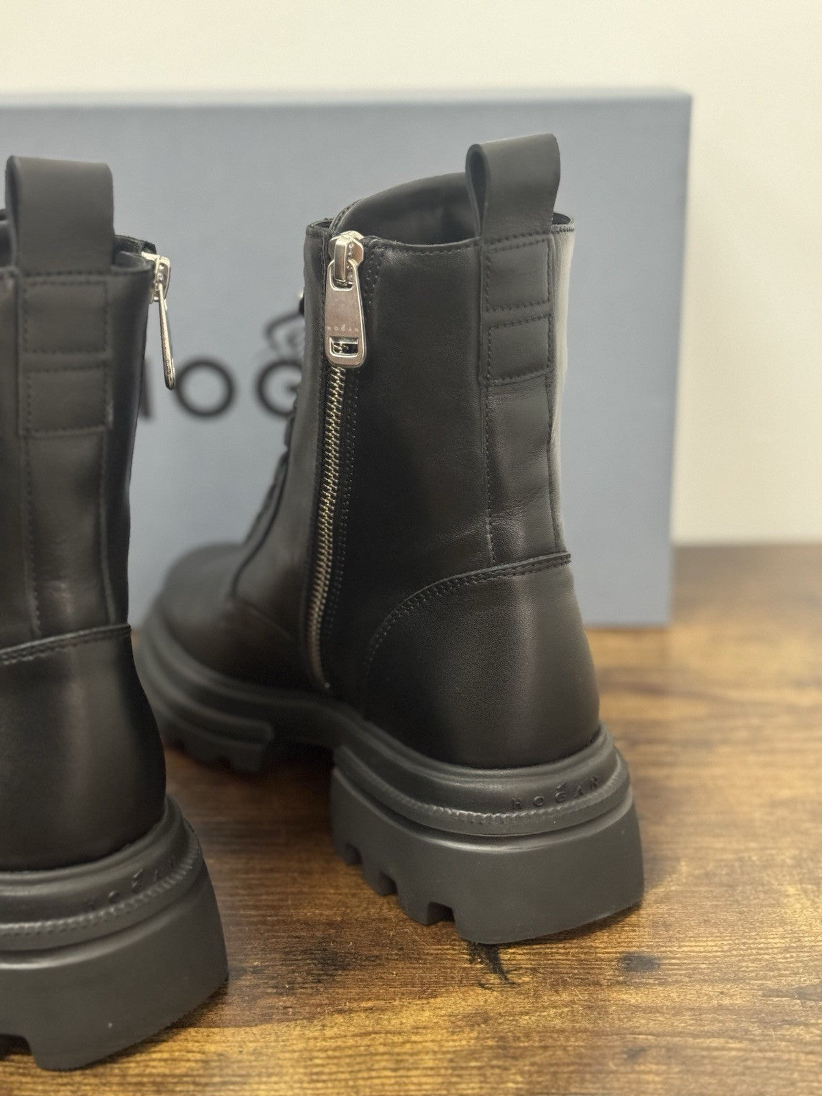 Hogan H674 Combat Boot Pelle Nero Extra Light Memory Foam Donna 37.5