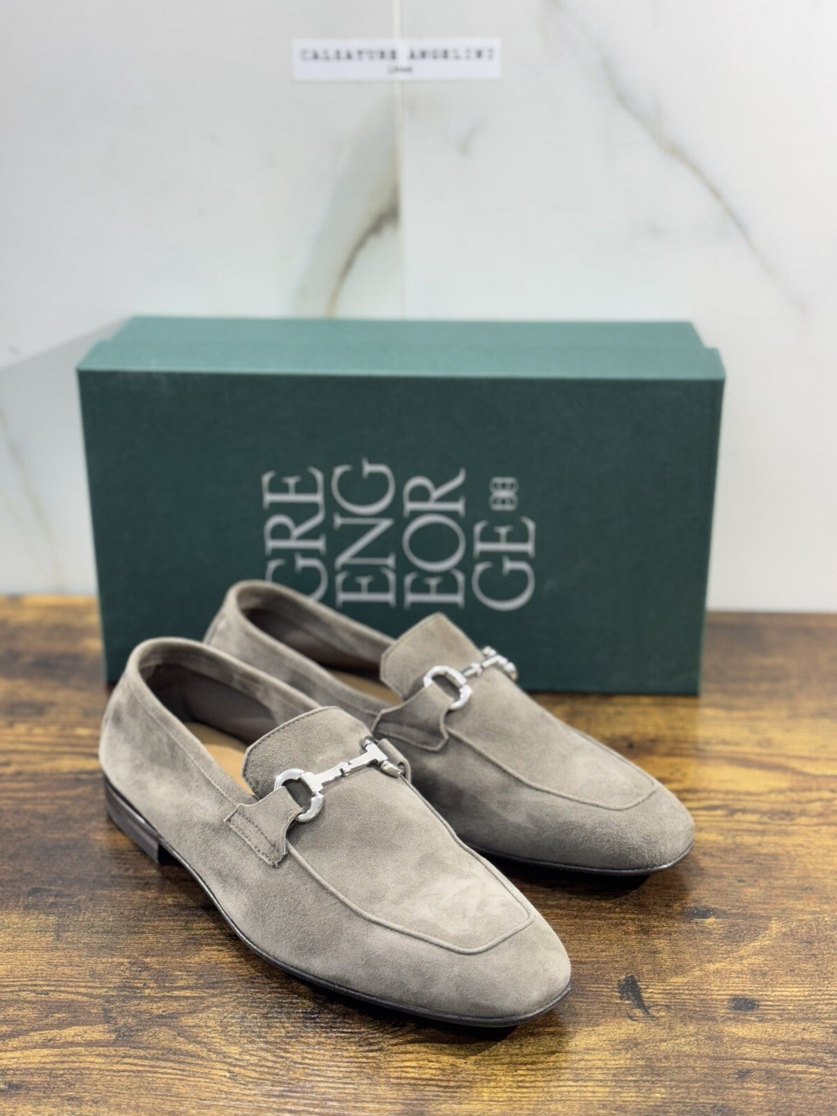 Green George Scarpa Uomo Mocassino   Pelle Suede Talpa  Luxury Handmade 44