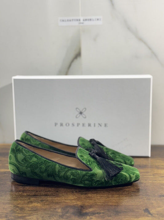 Prosperine mocassino donna in Velluto Damasco     luxury made in italy 37 Verde