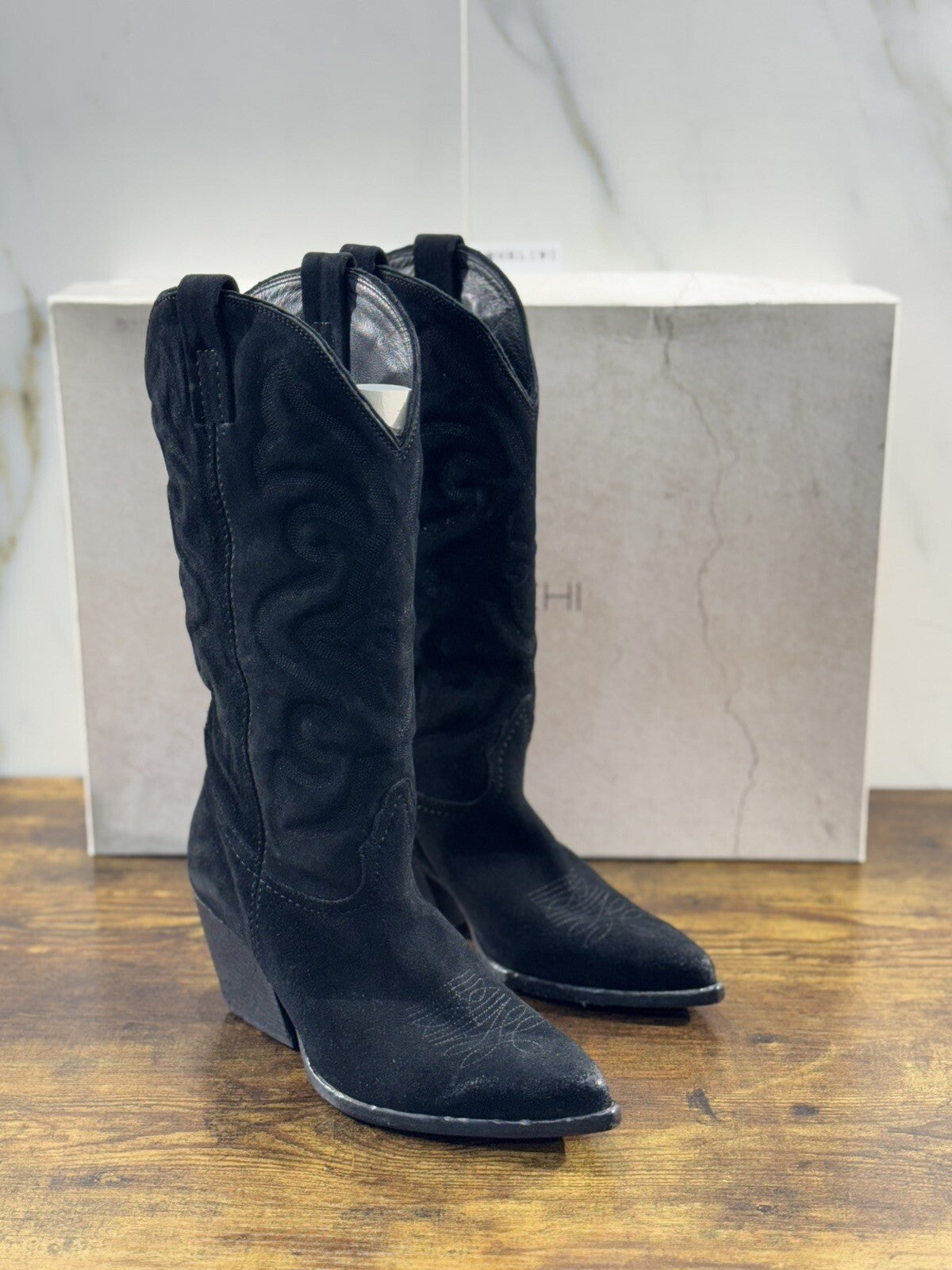Elena Iachi Stivale Donna Texano Suede Nero Con Tacco Causal Boot 37