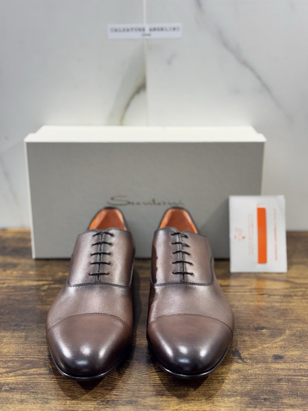 Santoni Stringata Oxford Pelle Marrone  Luxury Santoni Scarpa Uomo 45