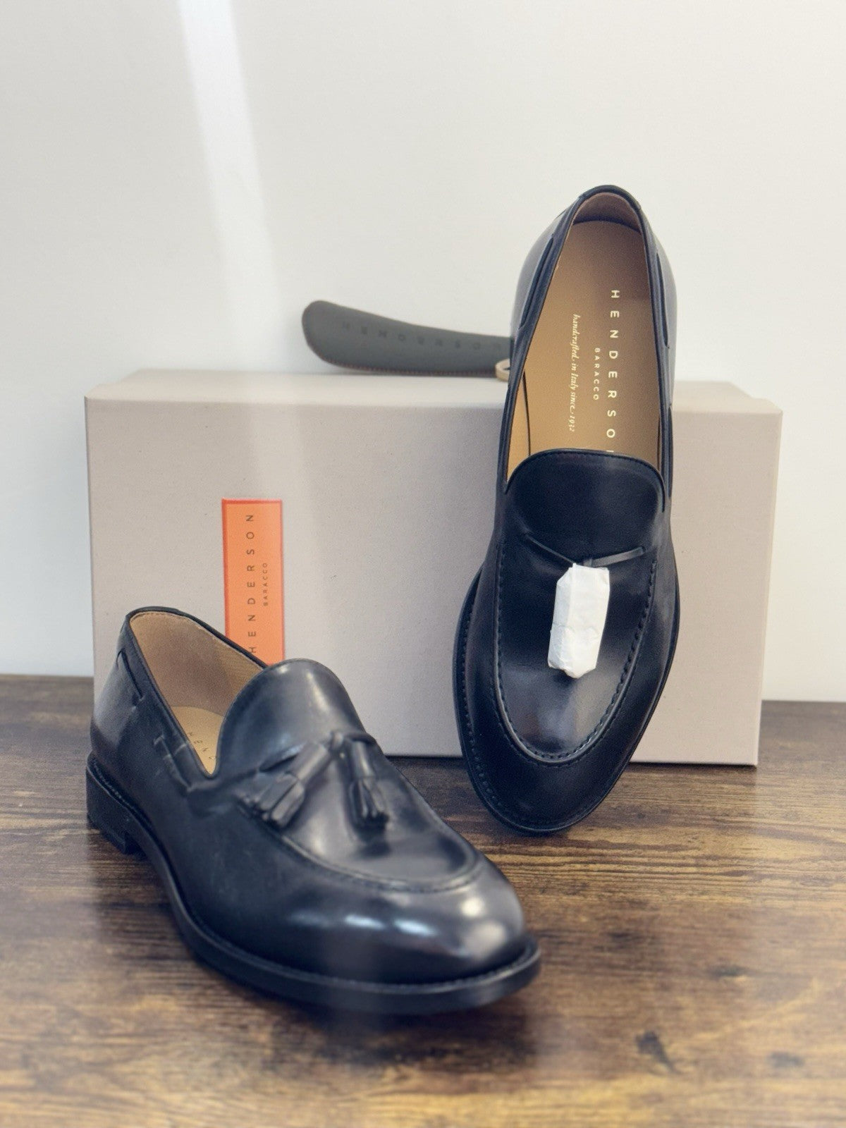 Henderson Baracco Mocassino Tassel Pelle Nero Luxury Handmade Uomo 42.5