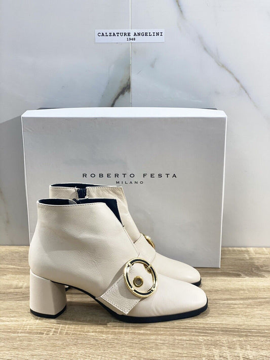 Roberto Festa Stivaletto Donna Antonia Pelle Crema Luxury Boot Woman Antonia 37