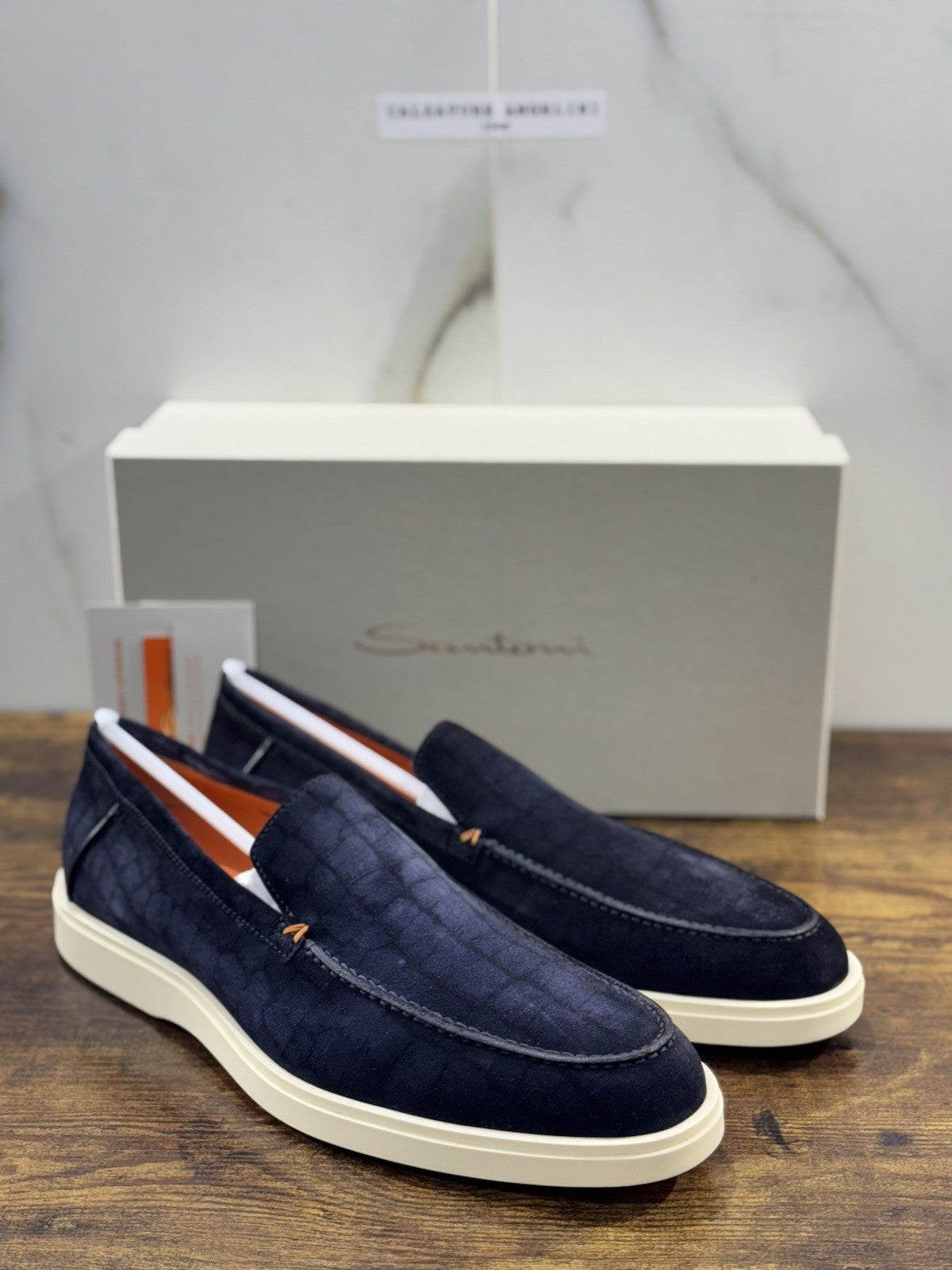 Santoni Mocassino Summer Walk Suede Blu Luxury Santoni Scarpe Uomo 45