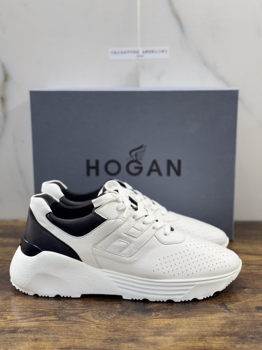 Hogan H443 Active One Memory Foam Pelle Bianca Nero Uomo 41.5