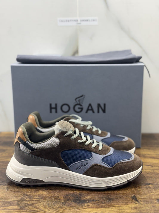 Hogan New Hyperlight Sneaker Pelle Brown Blu Memory Foam Luxury Hogan Uomo 40.5