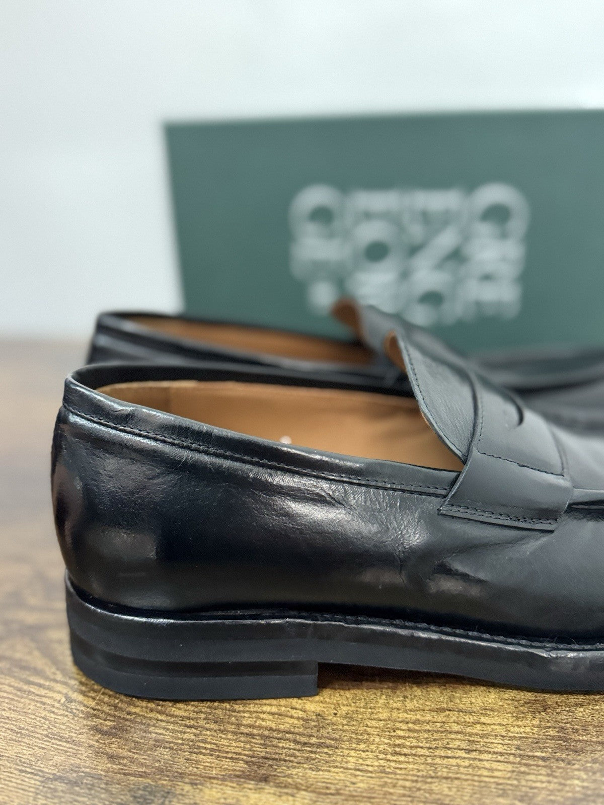 Green George Mocassino Washed  Pelle Nero  Fondo Vibram  In Italy Uomo 43