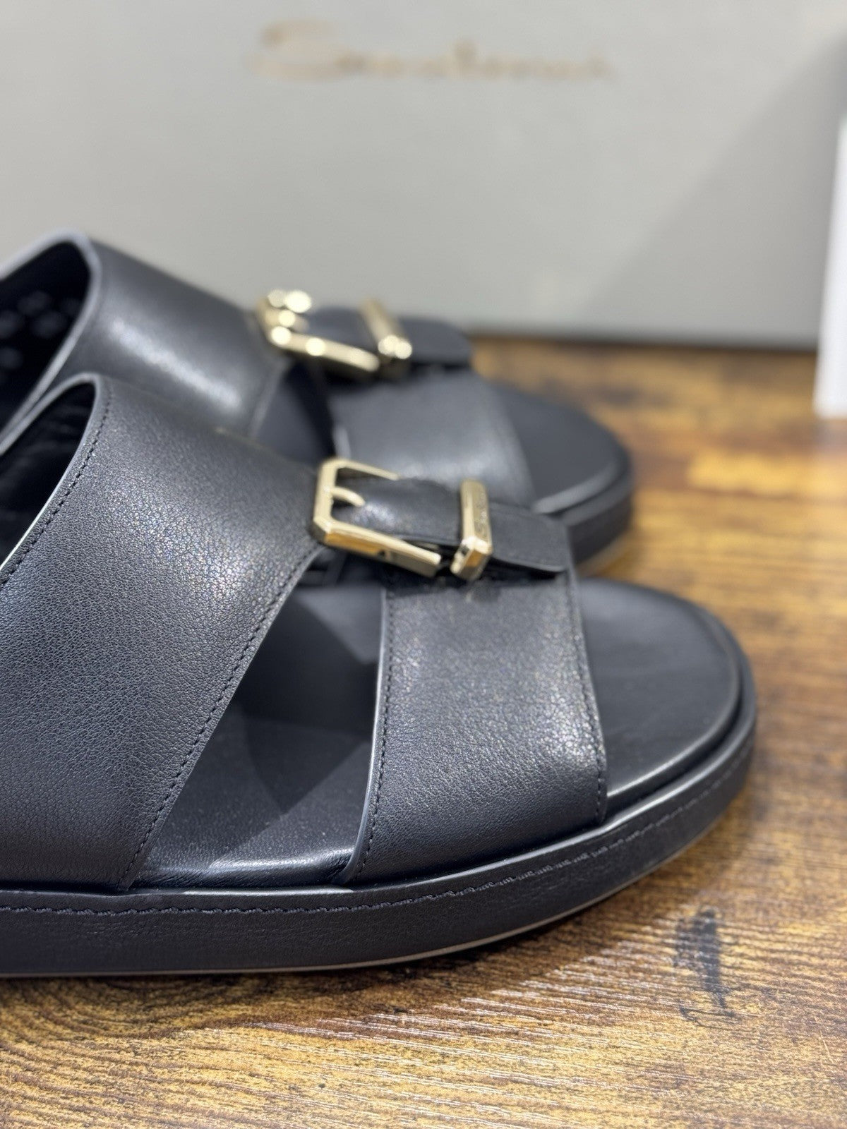 Santoni Arab Sandal Pelle Nero Luxury Santoni Sandali Uomo 42