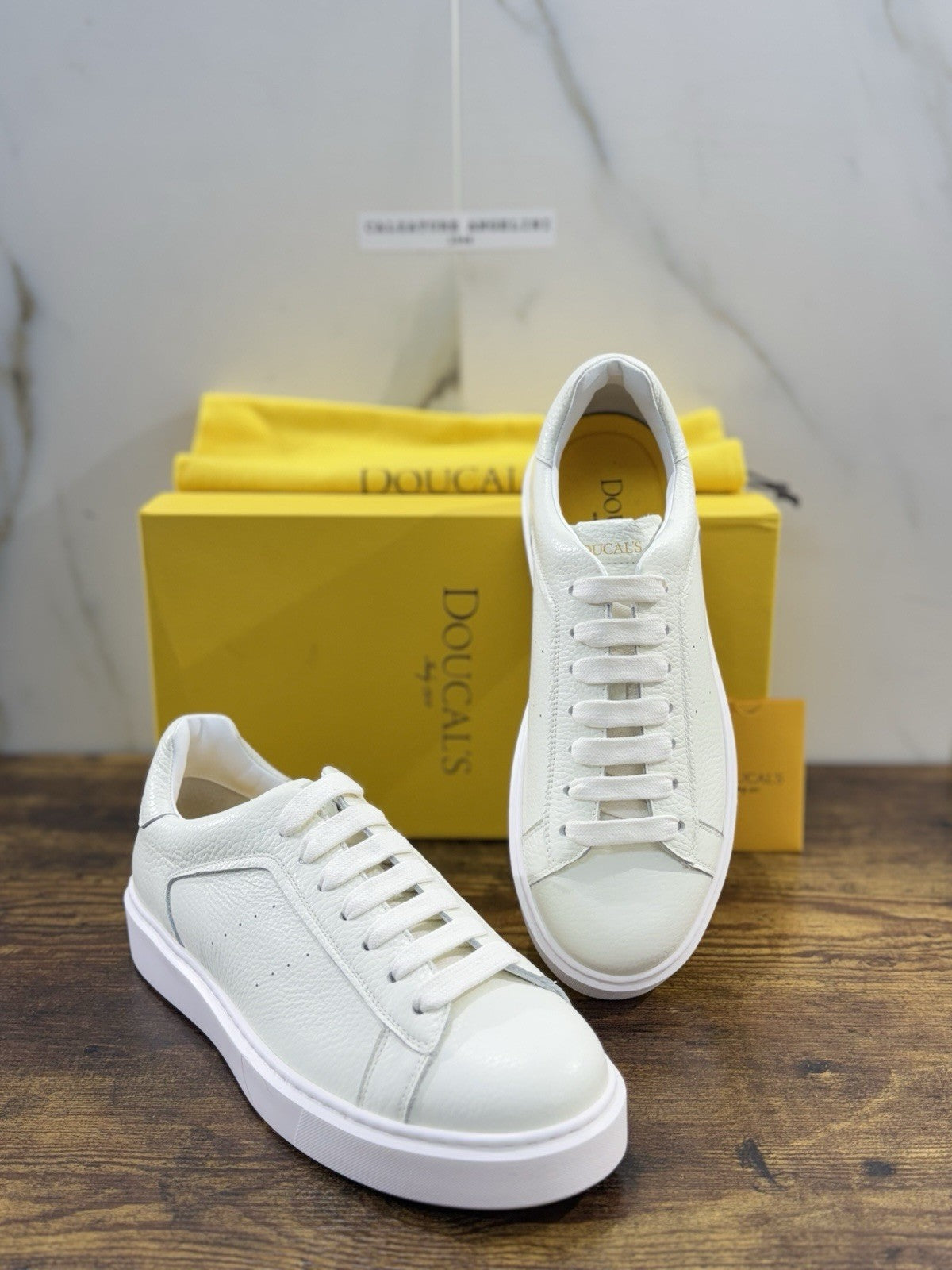 Doucal’s Sneaker Uomo Memory Foam Bianca PelleLuxury Men Doucal’s Extra L 41.5