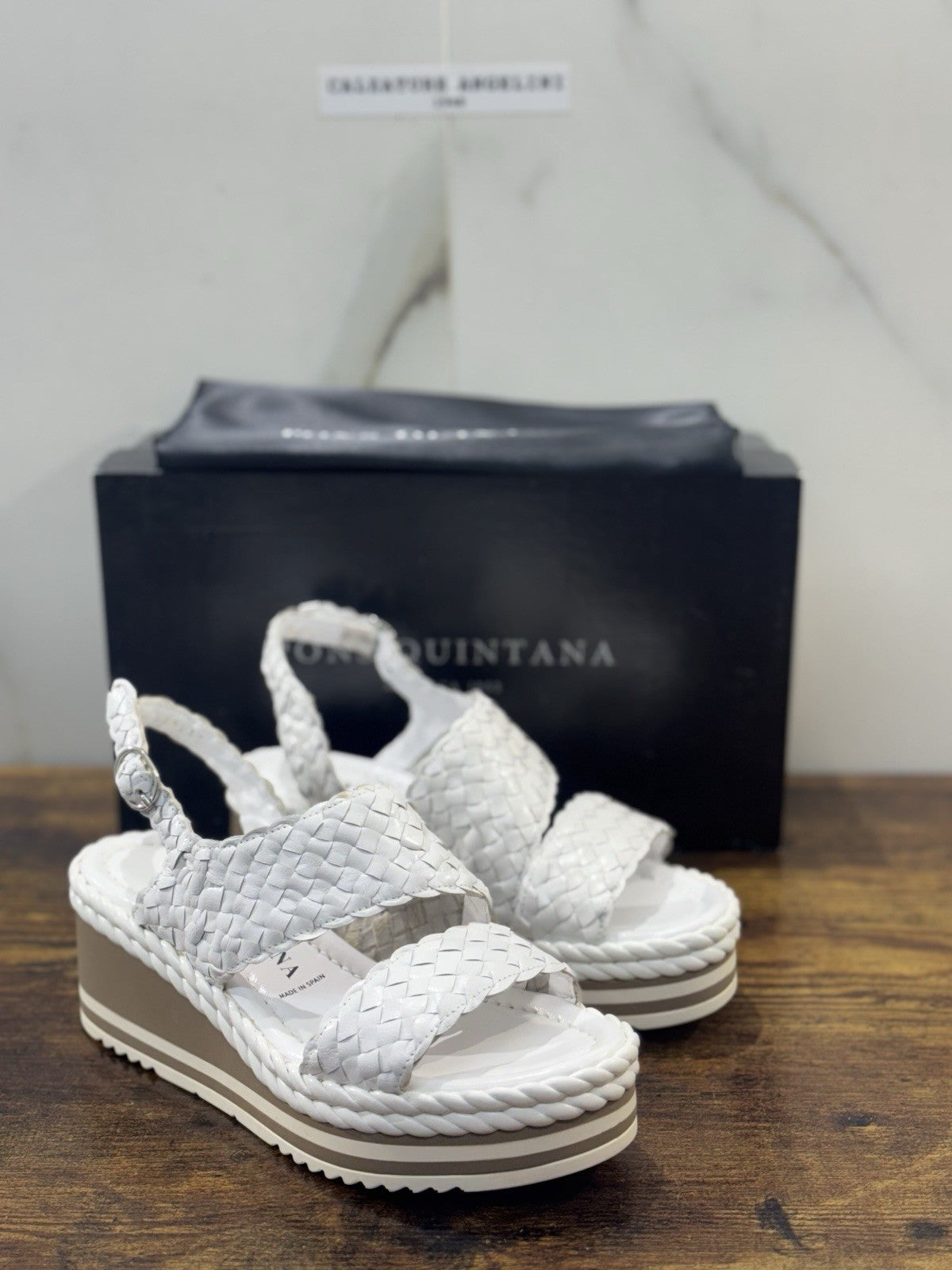 Pons Quintana Sandalo Padova  Donna   Pelle Bianca     Handmade Con Zeppa 36