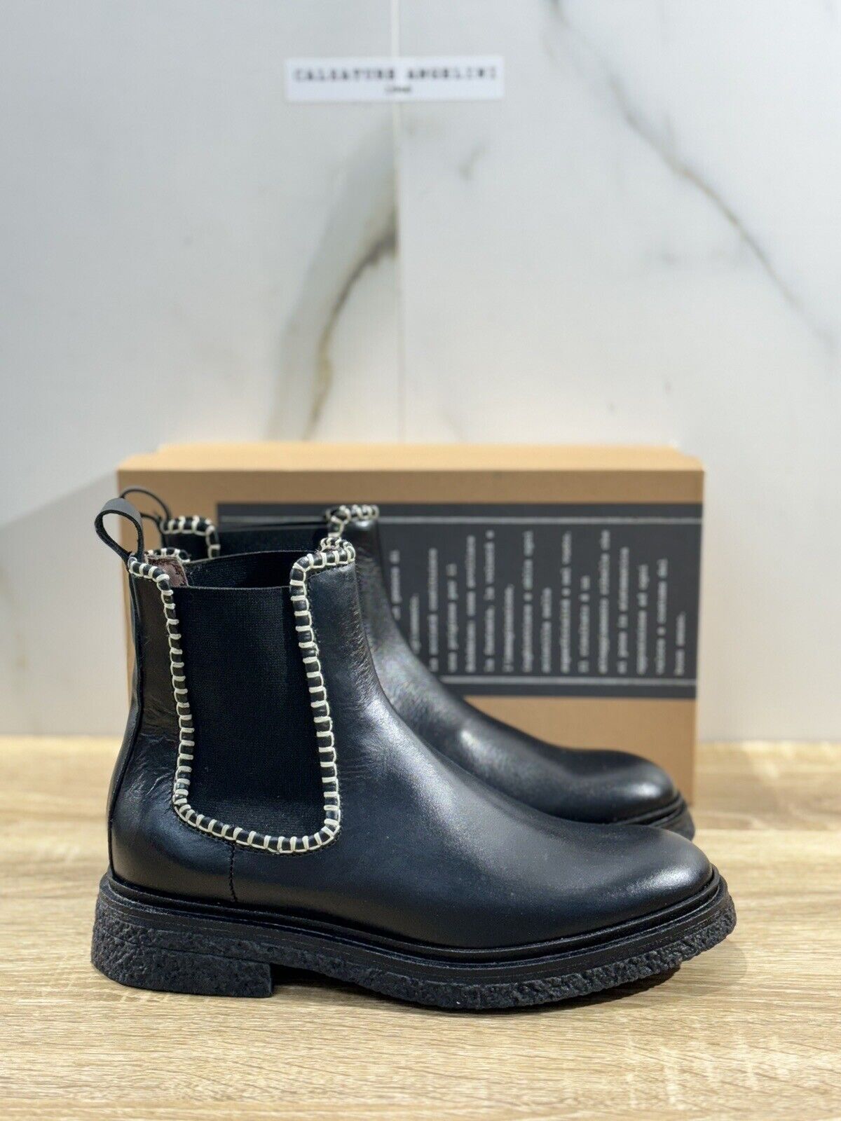 Le Bohemien Stivaletto   Donna Pelle Nero Casual Handmade Woman Chelsea Boot 41