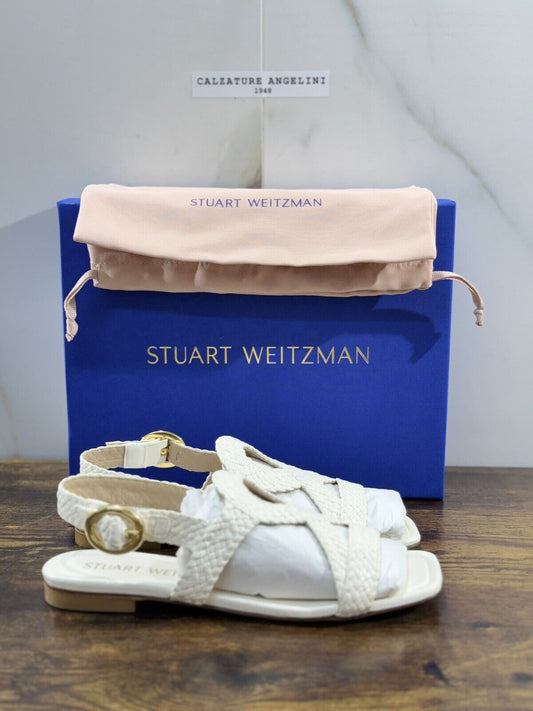 stuart weitzman Wovette Flat Sandal Pelle  Bianca  Luxury Woman Shoes  36.5