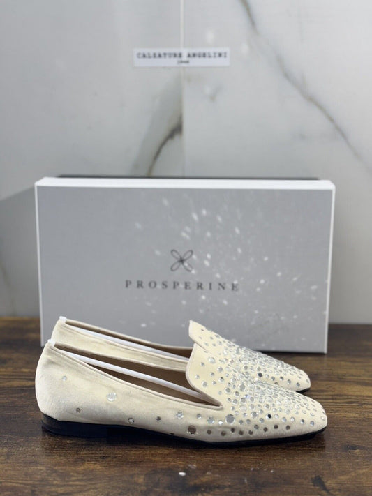 Prosperine mocassino donna in Bianco Strass Velluto luxury made in italy 37