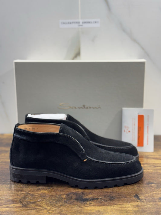 Santoni Polacco Open Walk Suede Nero Luxury Santoni Uomo 40