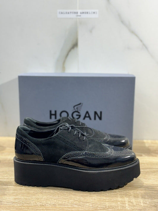 Hogan H355 Scarpa Donna Derby Bucature Pelle Nera Luxury Casual Hogan Woman 41