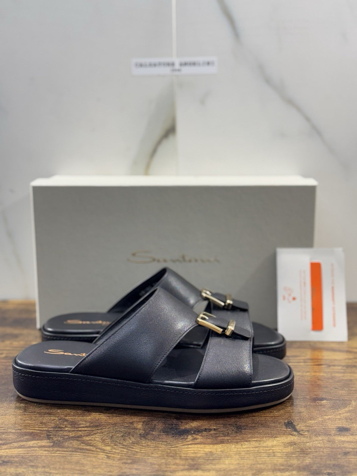 Santoni Arab Sandal Pelle Nero Luxury Santoni Sandali Uomo 42
