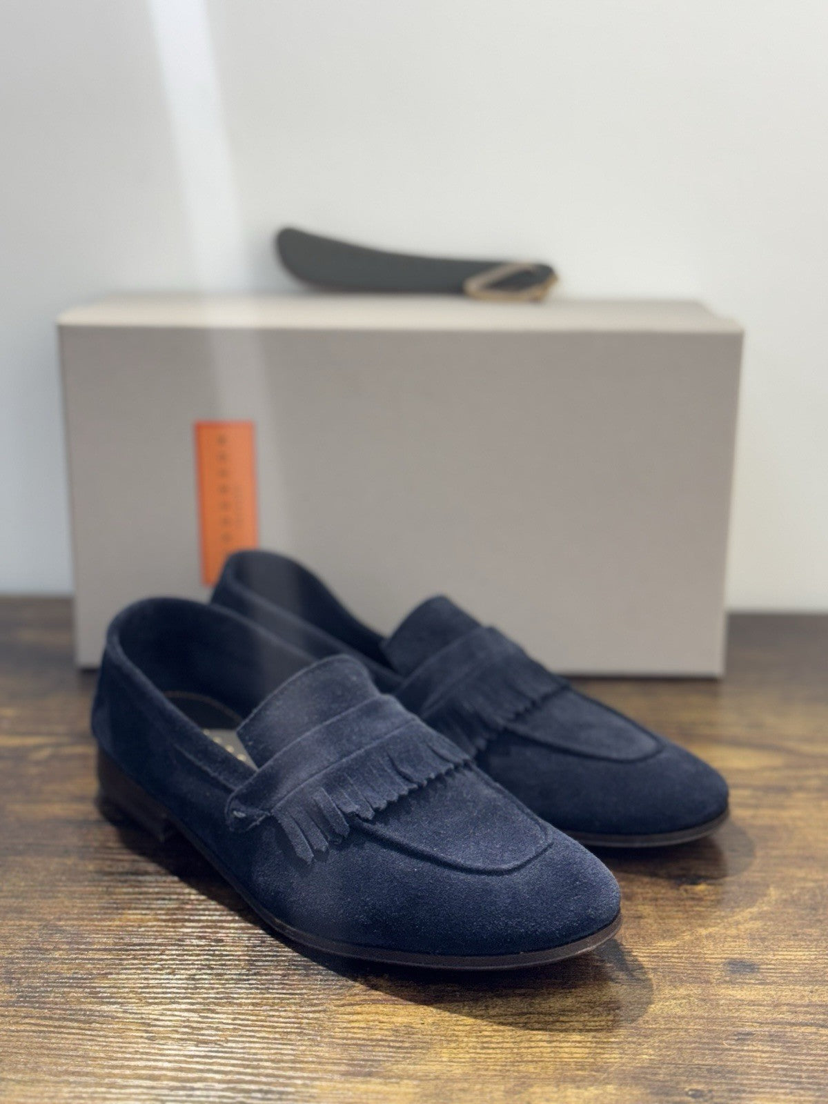 Henderson Baracco Mocassino  Pelle Suede Blu  Luxury Handmade Uomo 43