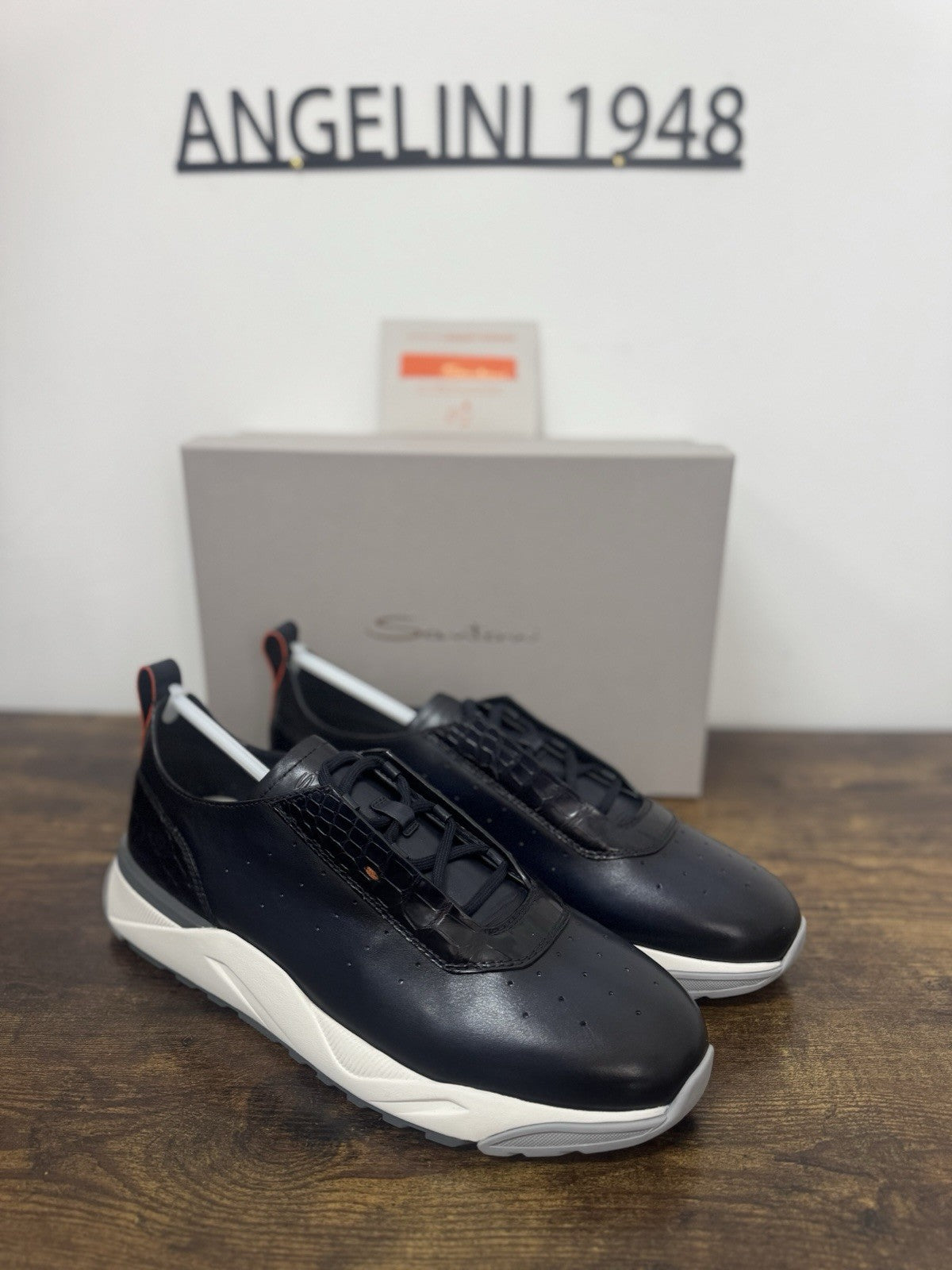 Santoni Innova Sneaker Pelle Blu Casual Luxury Santoni Scarpa Uomo 45
