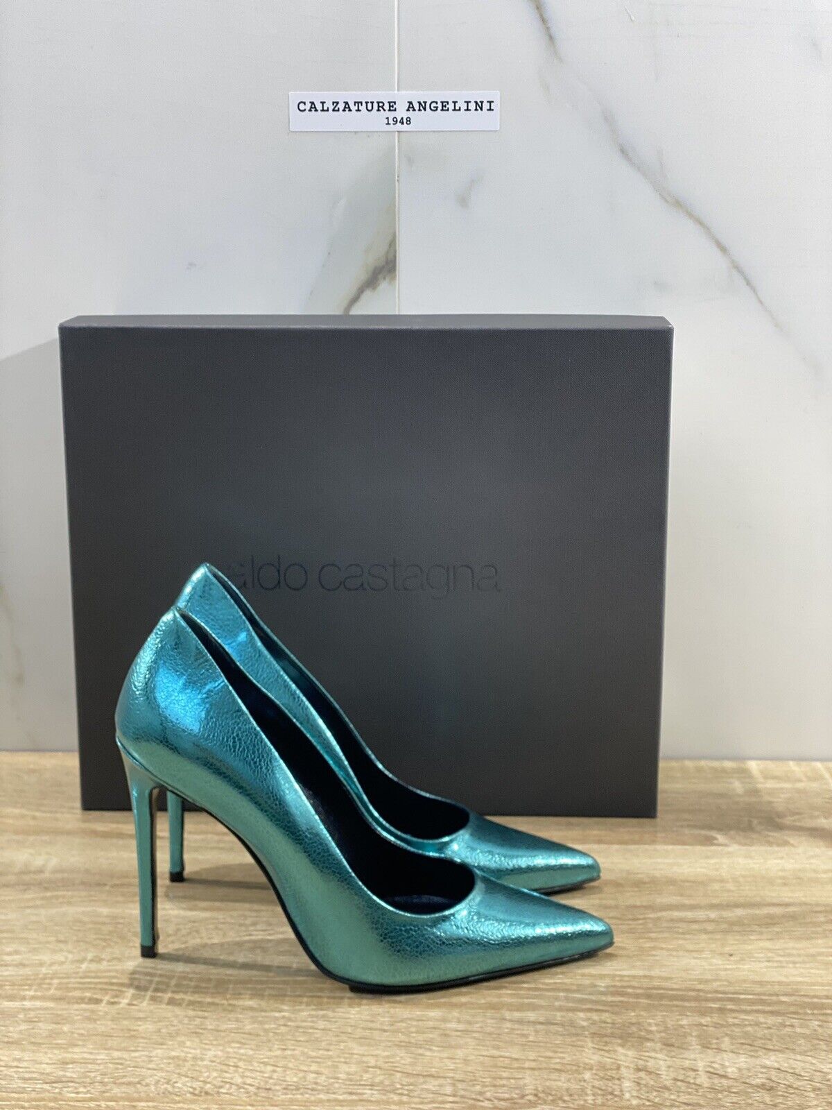 Aldo castagna décolleté hope in pelle lame’ petrol blue luxury shoes 36