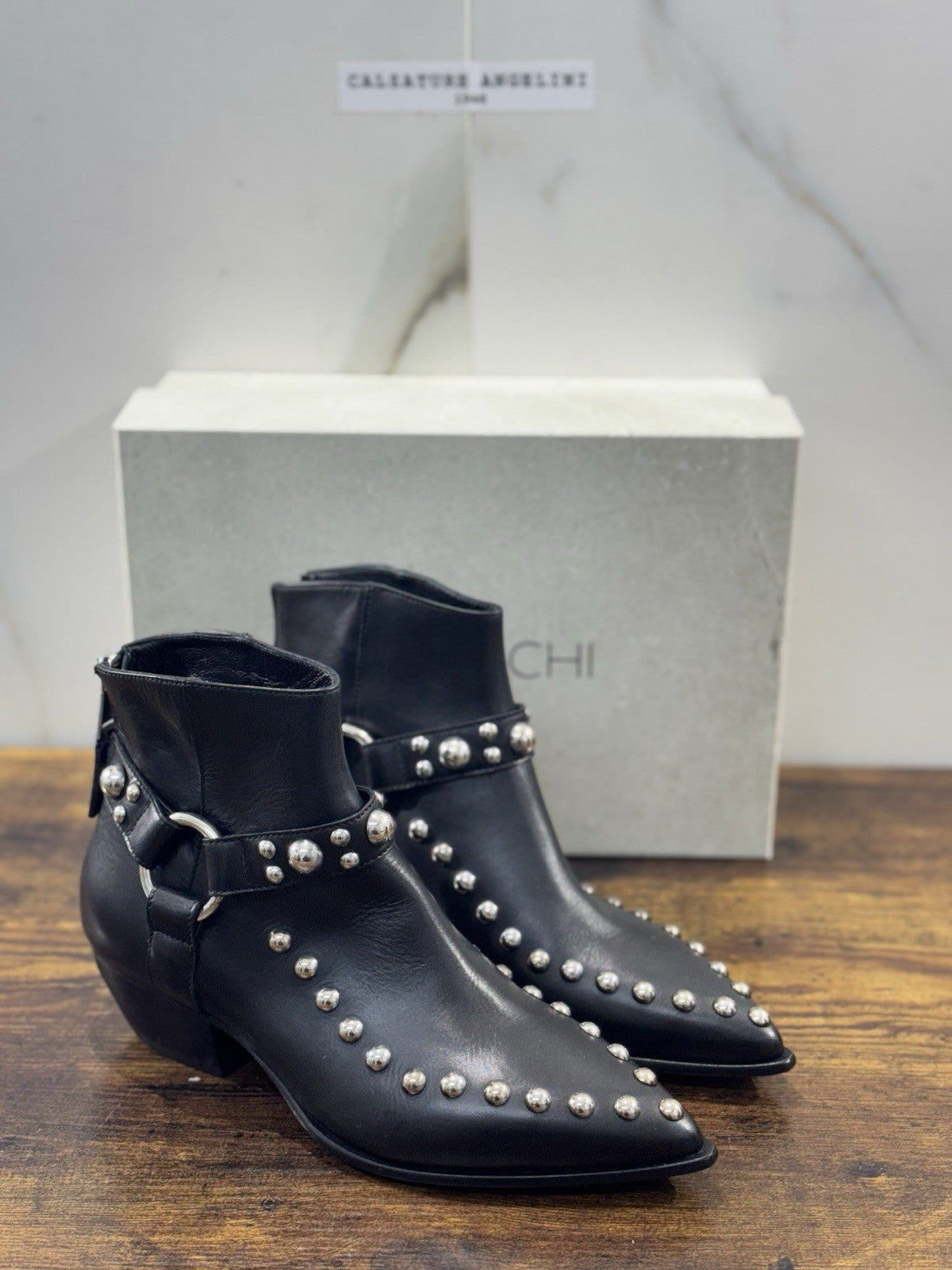 Elena Iachi Texano  Pelle Nero Borchie  Luxury Texan Boot Donna 38