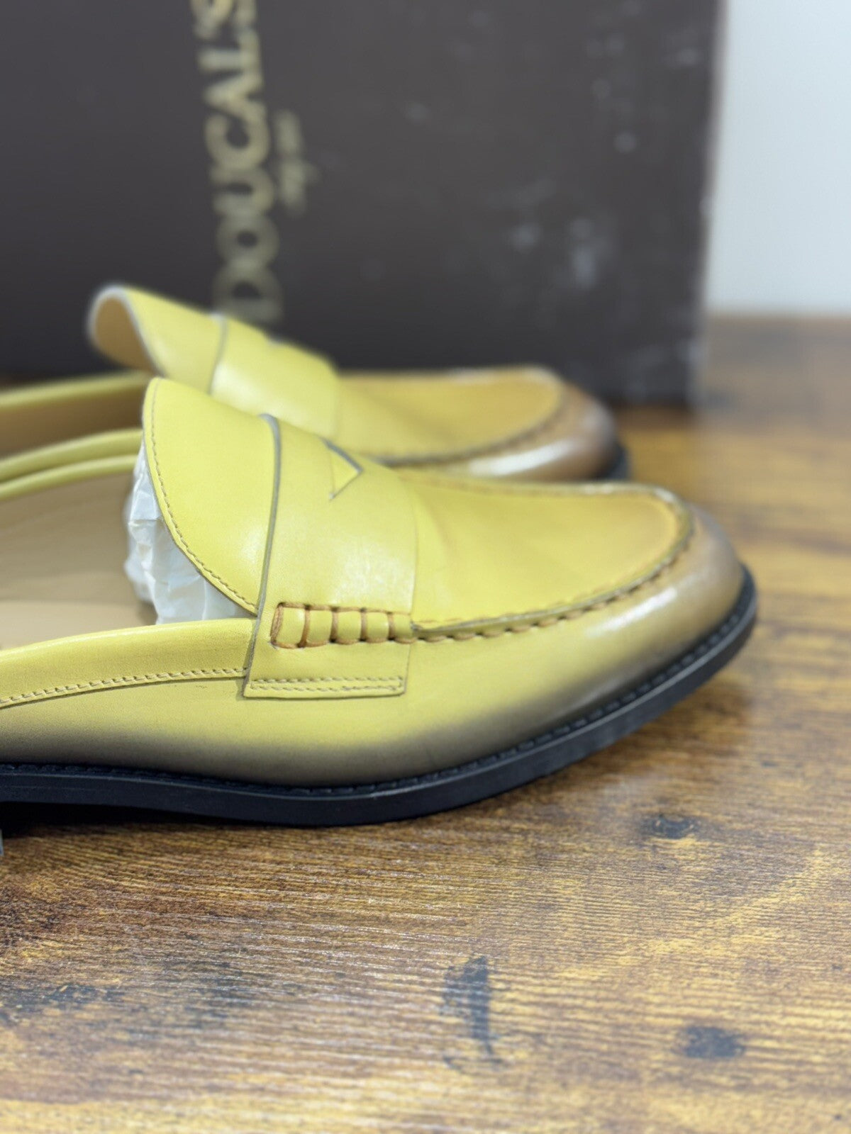 Doucal’s Scarpa Donna Sabot In Pelle Giallo  Anticato A Mano 37.5