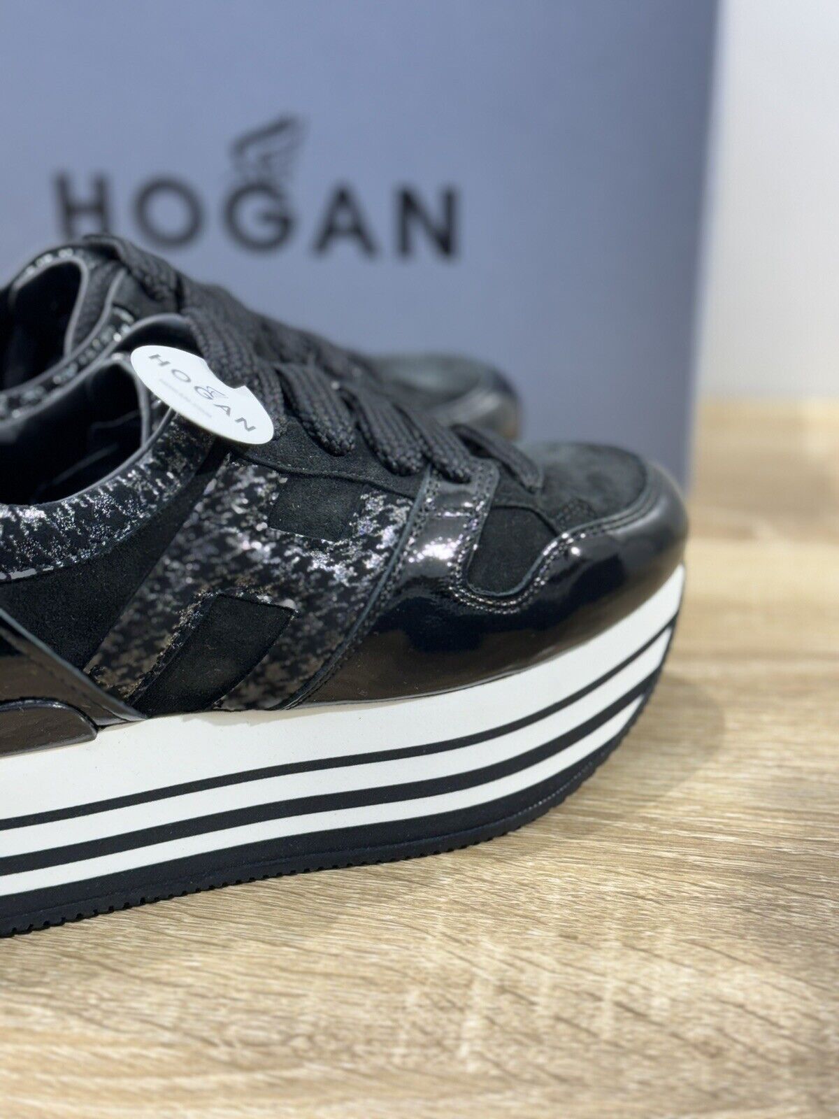 Hogan H283 Sneaker Donna Maxi Zeppa  Pelle Nera Luxury Casual Hogan Woman 35.5