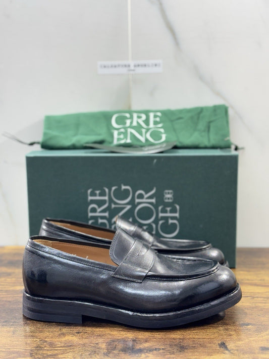 Green George Scarpa Uomo Mocassino   Pelle Nero Fondo Vibram Luxury Handmade 41