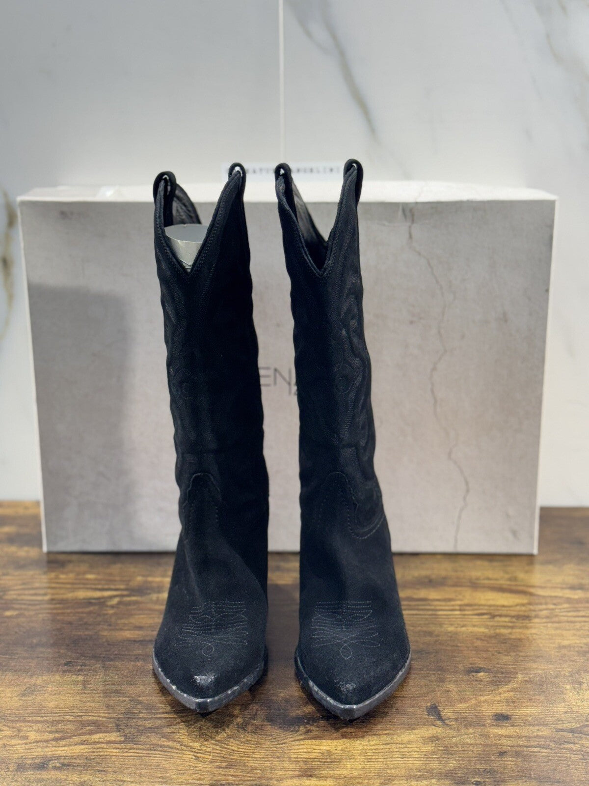 Elena Iachi Stivale Donna Texano Suede Nero Con Tacco Causal Boot 37