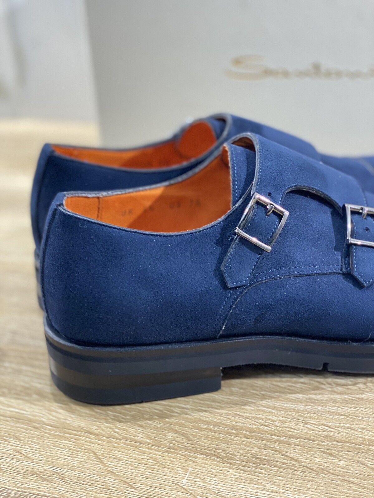 Santoni Doppia Fibbia Uomo Pelle suede Blu Luxury Double Buckle Santoni 40.5