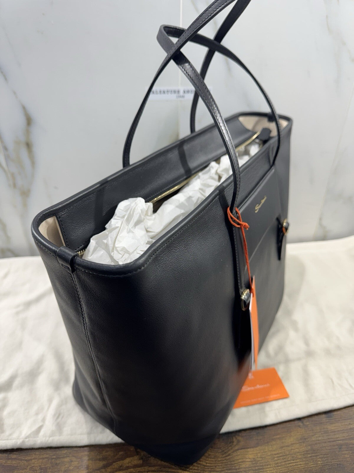 Borsa Santoni Donna Maxy Shopping In Pelle Nera Luxury Woman Bag Santoni 