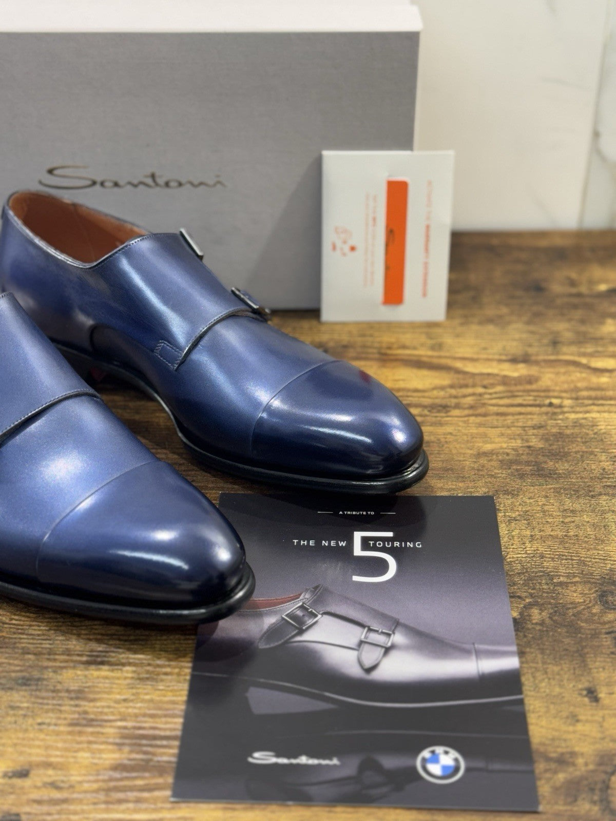 Santoni Doppia Fibbia Pelle Blu  Goodyear Luxury Tribute BMW Serie 5  Uomo 42.5