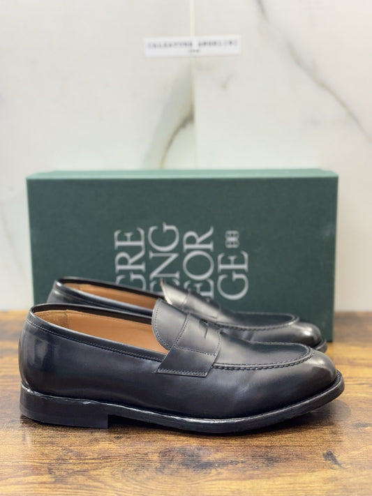 Green George Scarpa Uomo Mocassino   Pelle Nero Luxury Handmade 41.5
