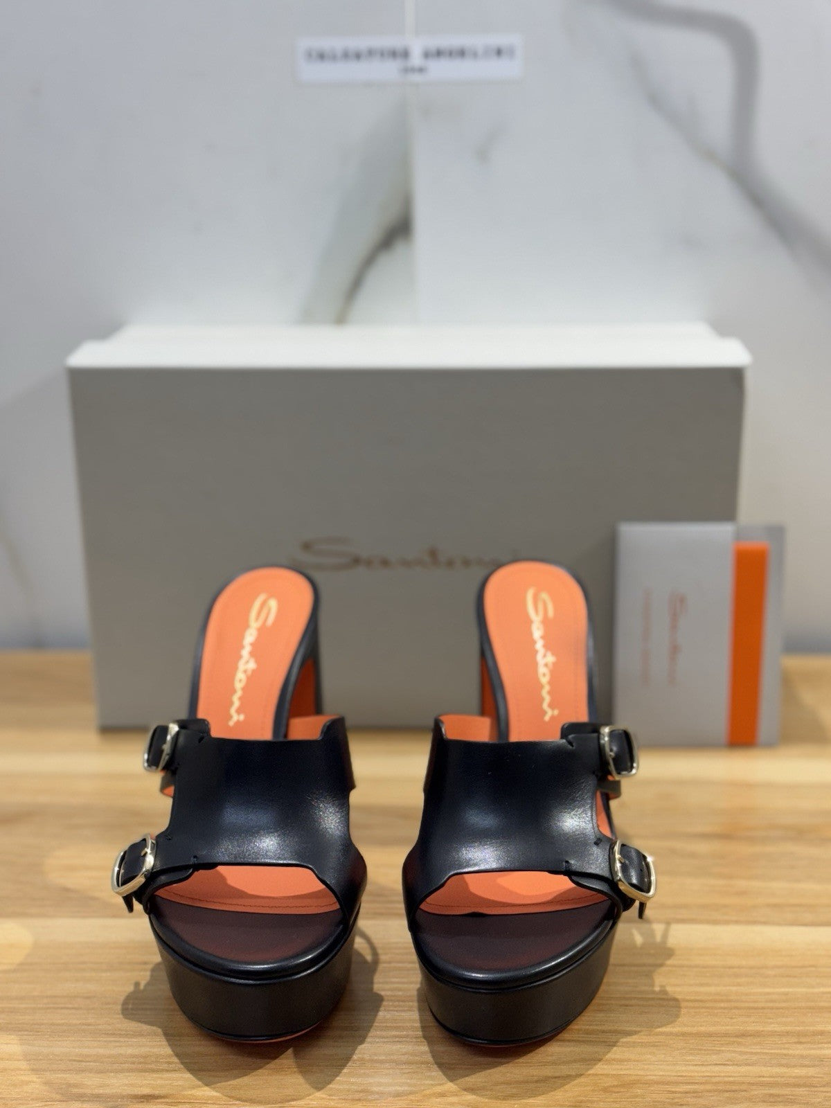 Santoni Sandalo Donna Pelle Nero Con Tacco Luxury Santoni Sandalo Donna 36