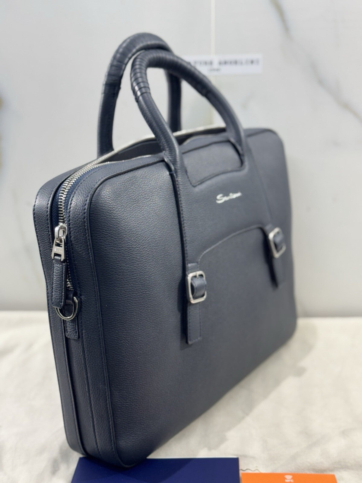 Borsa Santoni Uomo Briefcase Pelle Blu   Luxury Men Bag Santoni Business Work