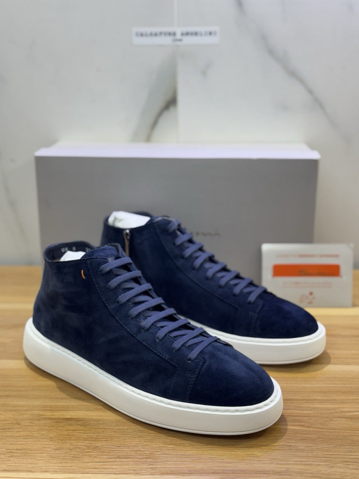 Santoni Icon  High Sneaker Pelle   Suede Blu  Luxury Santoni Scarpa Uomo 42