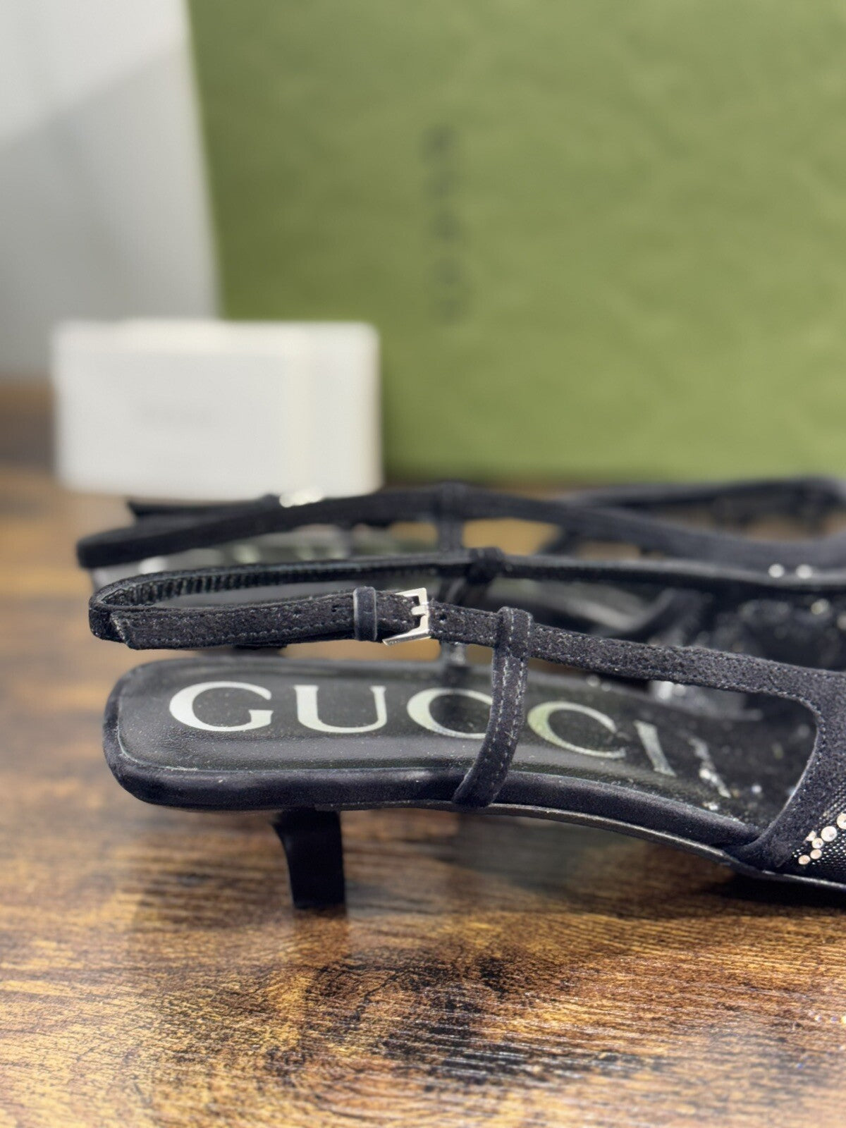 Gucci Slingback Donna GG Crystal Nero Luxury Woman Gucci Shoes 38