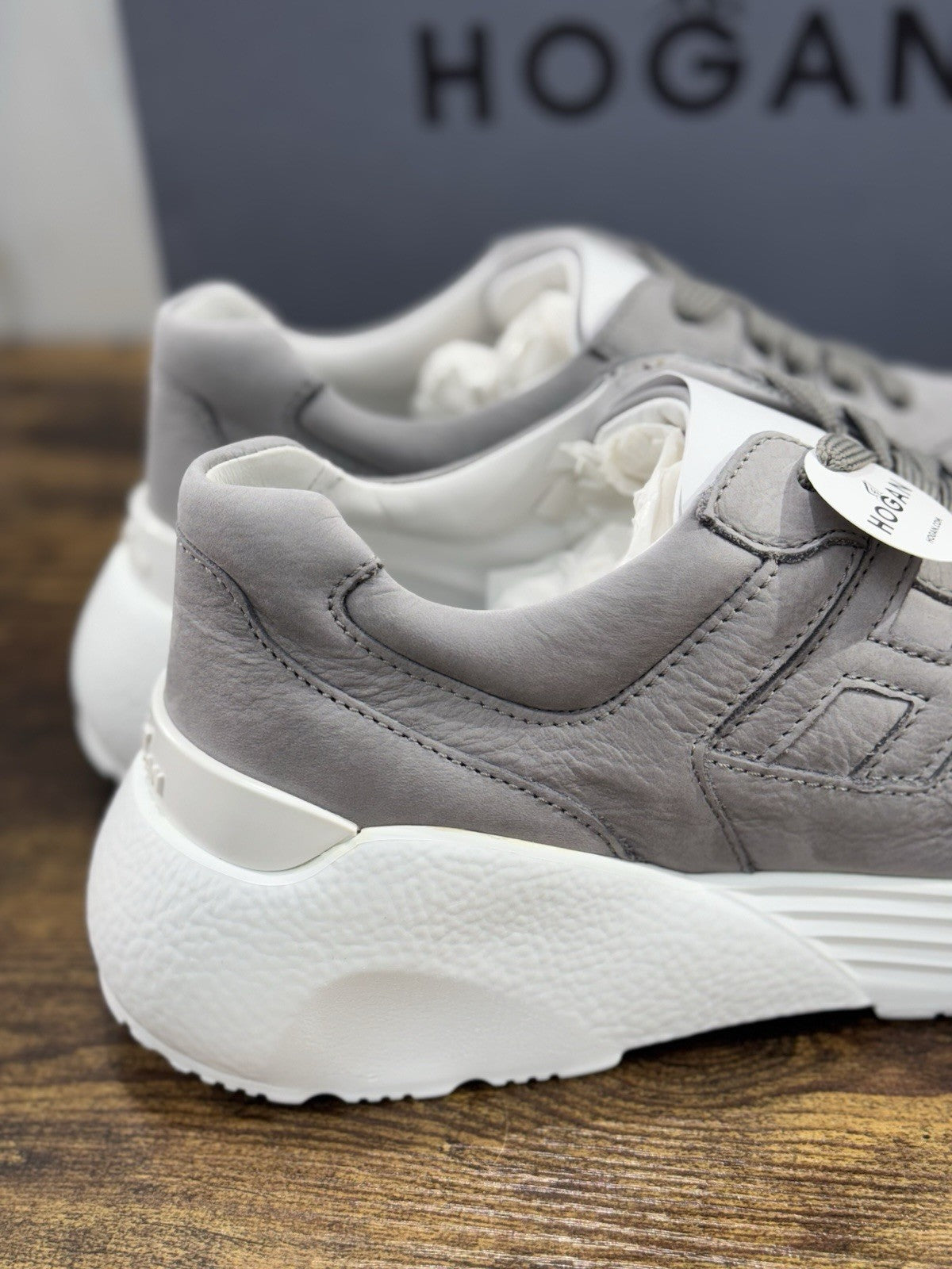 Hogan H443 Active One Memory Foam Pelle Nabuk Grey  Uomo 42.5