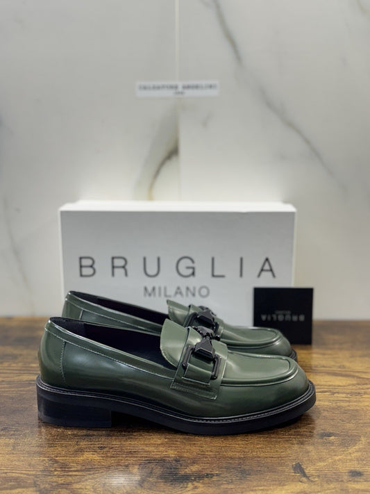 Bruglia Milano Mocassino Verdone   Pelle  Top Quality Scarpe Donna 41