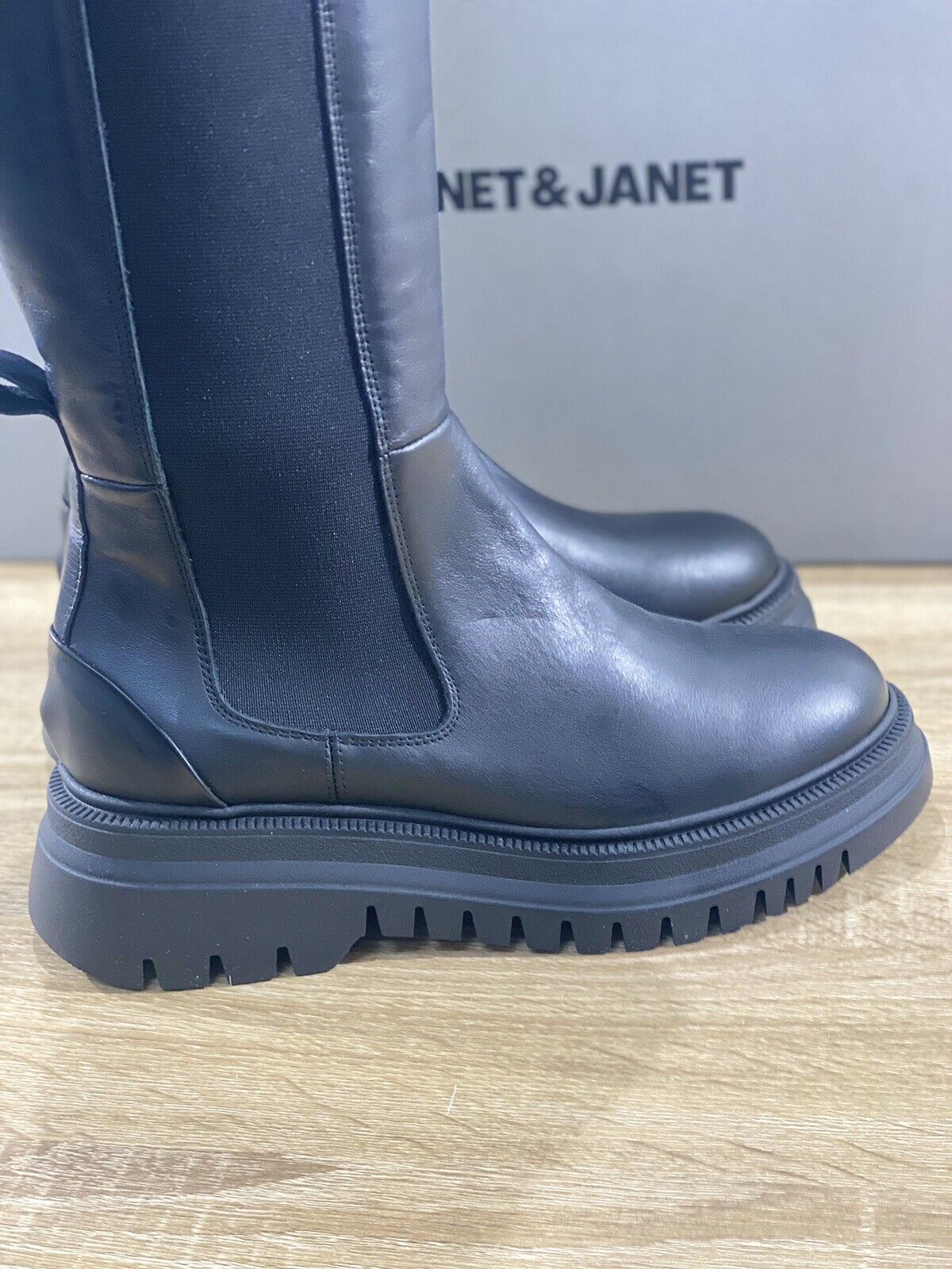 Janet & Janet Stivale Donna Pelle Nero Combat Boot Donna 41