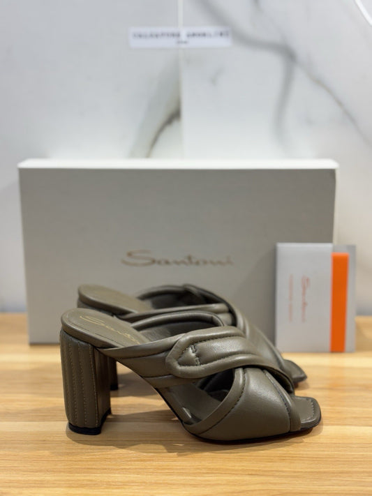 Santoni Sandalo Donna Pelle Verdone Con Tacco Luxury Santoni Sandalo Donna 36