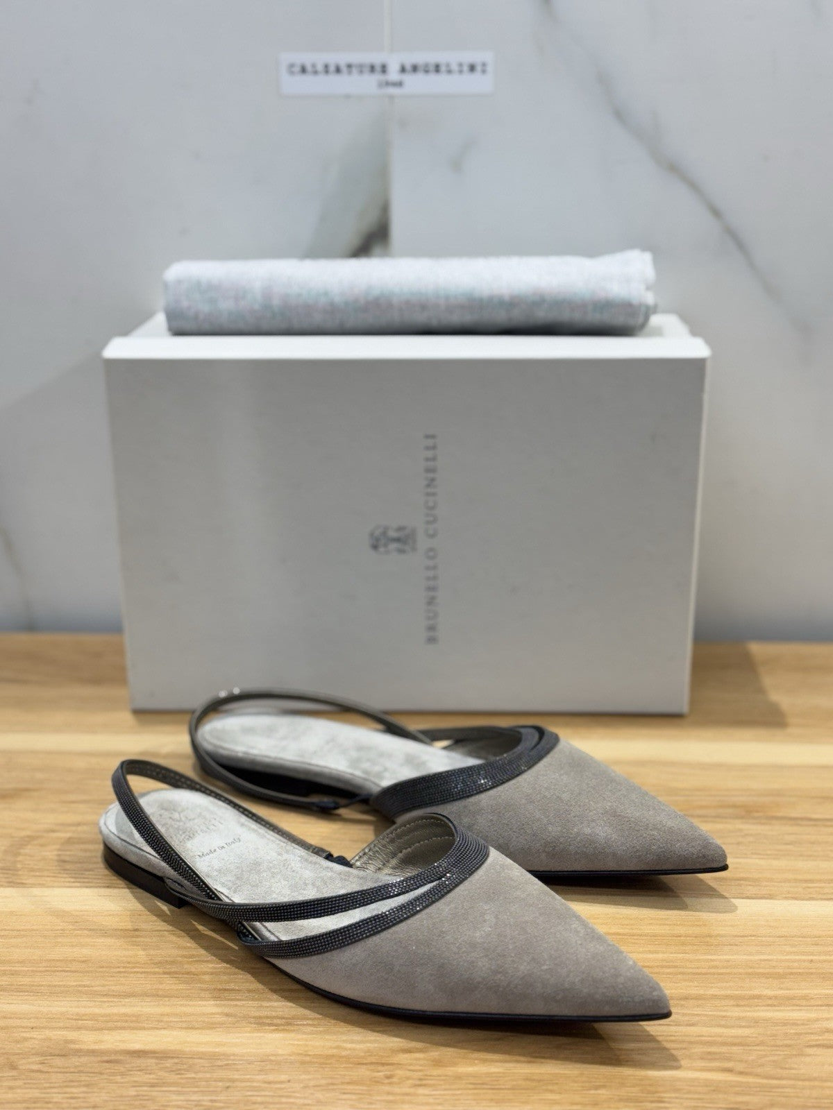 Brunello Cucinelli Sling Back Suede Grey Luxury Cucinelli Scarpa Donna 39