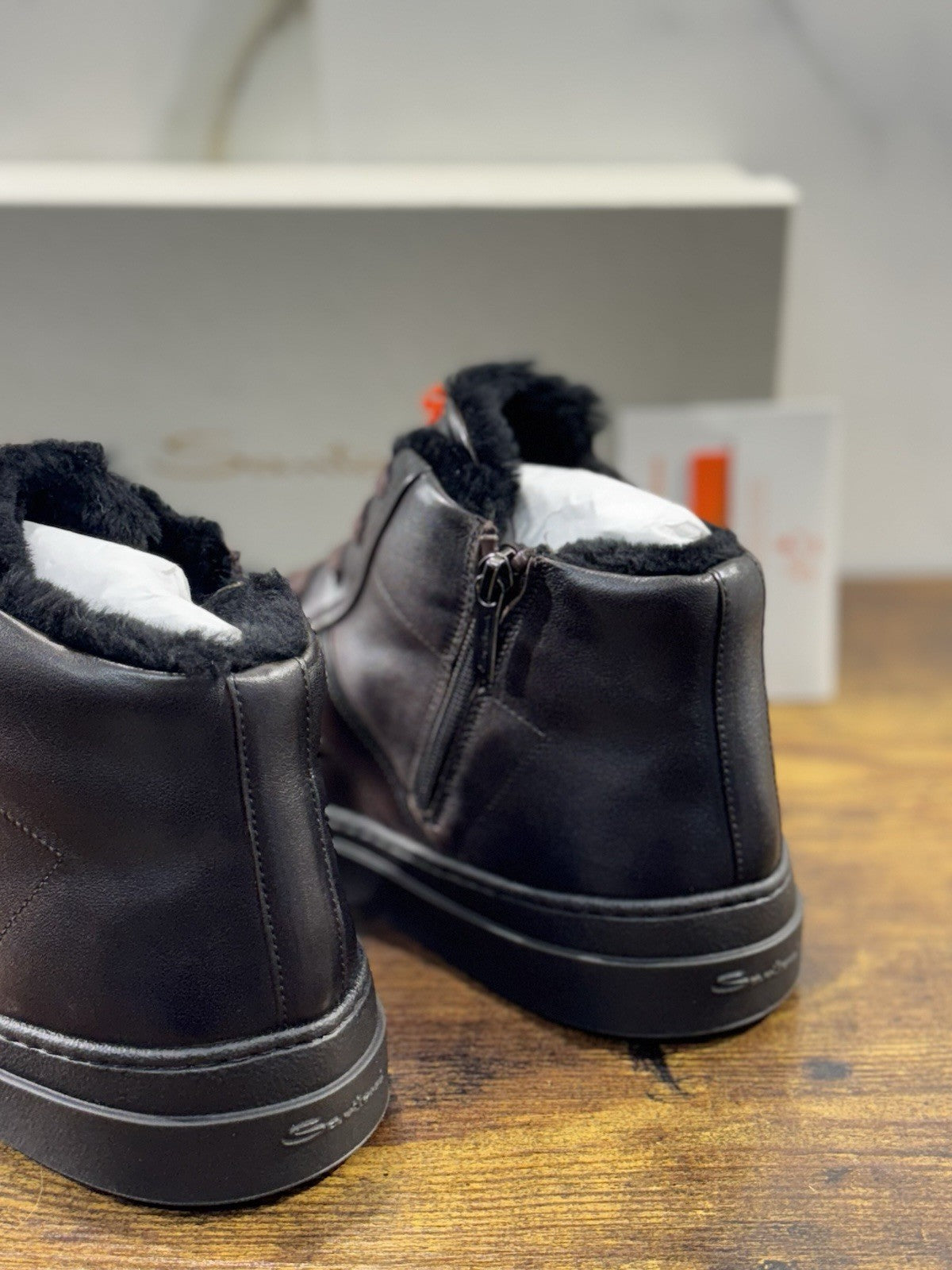 Santoni Sneaker Pelle Marrone Pelliccia  Luxury Men Santoni Shoes Icon Uomo 43